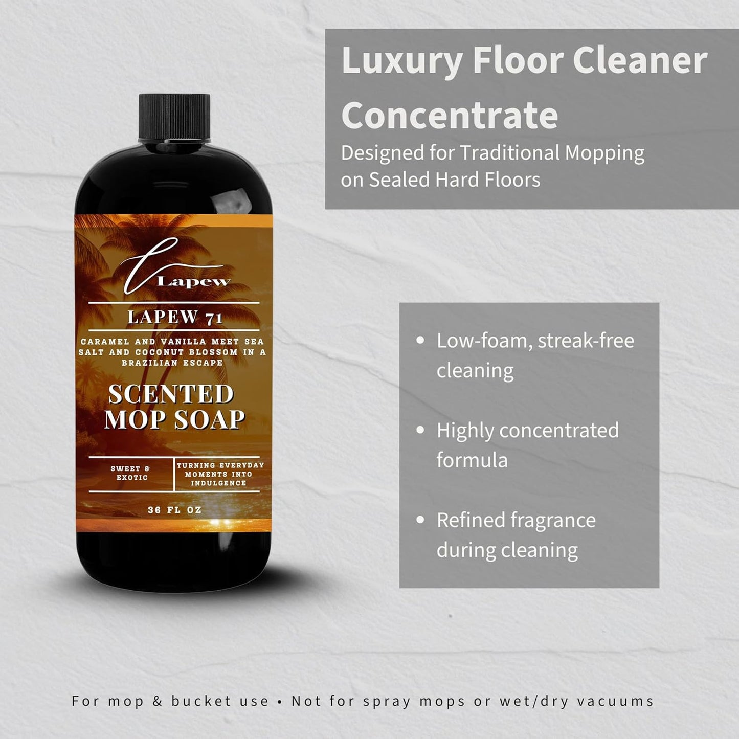 Lapew Santal Scented Mop Soap - Luxury Floor Cleaner Concentrate for Mopping Tile, Laminate, Vinyl & Hardwood | Streak-Free, Low-Foam | 36 oz - Colors B
