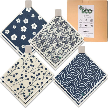 Eulnars Swedish Dishcloths for Kitchen, 8 Pack Reusable Paper Towels with Clips, Non-Scratch Swedish Kitchen Towels, Super Absorbent Cellulose Sponge Cloths, Dishwasher Safe, No Odor