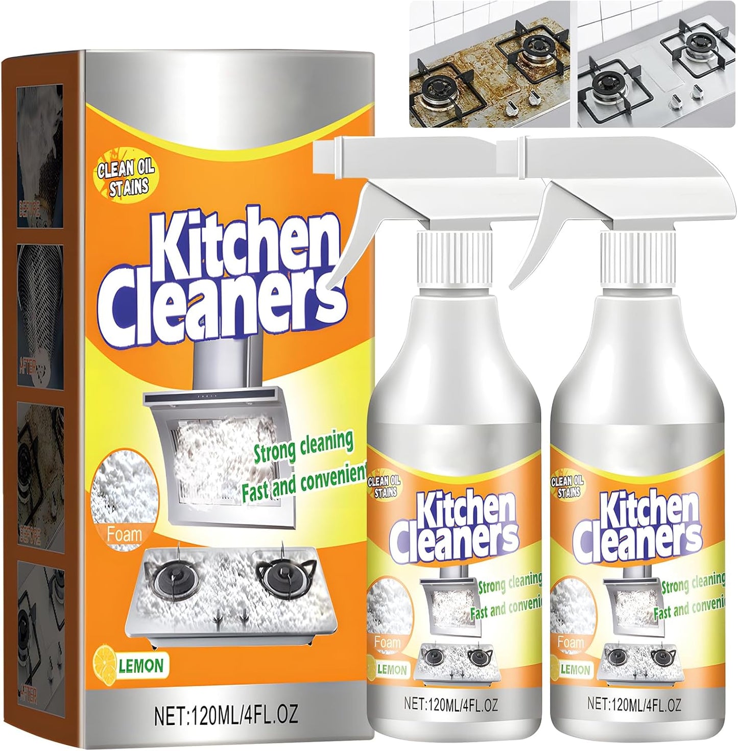 2PCS Kitchen foam Cleaner, Stubborn Stains Cleaner, Domestic Cooktops, All-purpose Kitchen Pots and Pan Cleanerrange Hoods, Kitchen Bubble Cleaner Spray, Grime and Grease, Cleanboss, 4 Fl.oz(120ml)