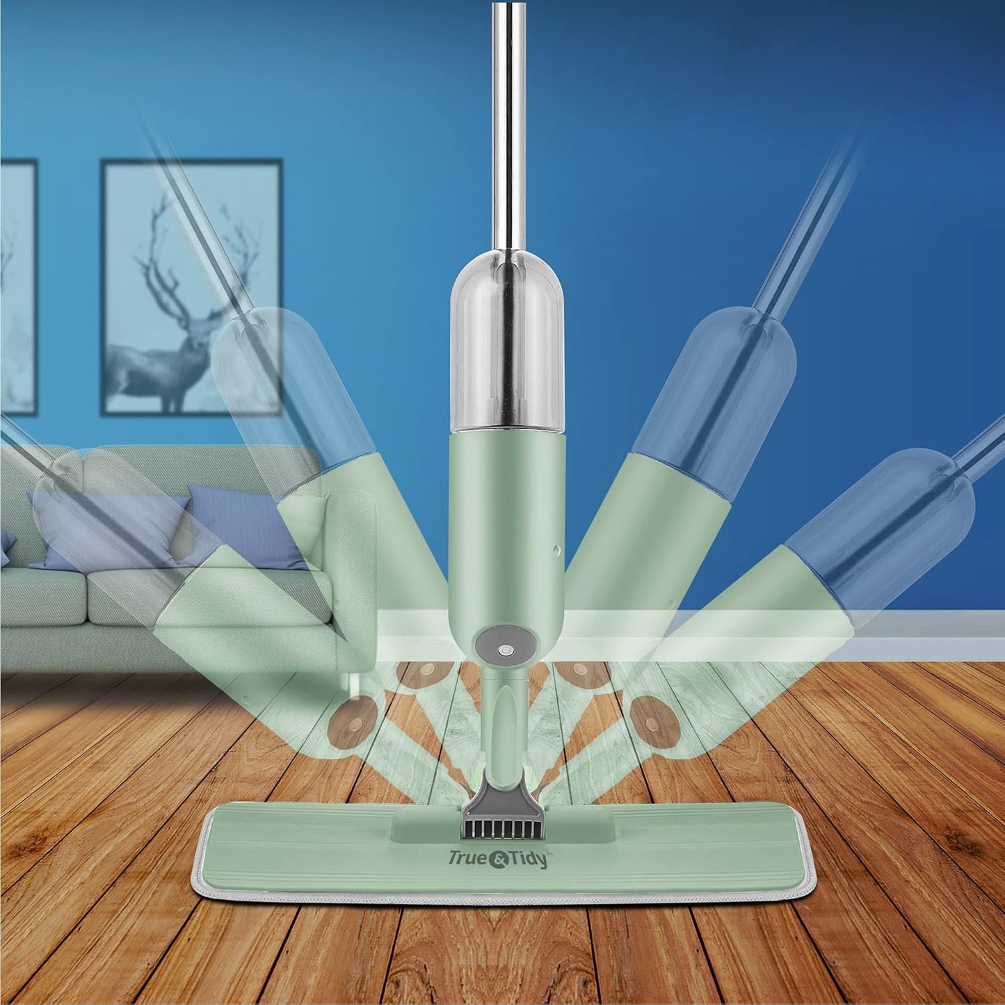 True & Tidy Spray Mop for Floor Cleaning Wet Spray Mop with 12 oz Refillable Bottle and 4 Washable Microfiber Pads Home or Commercial Use Dry Wet Flat Mop for Hardwood Laminate Wood Ceramic (Gray)