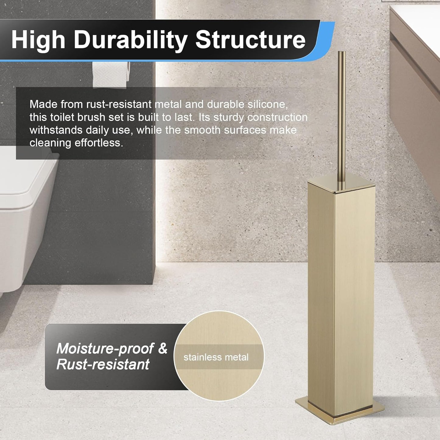 BVL Toilet Brush and Holder Set Brushed Nickel Stainless Steel 304 Square Freestanding Toilet Brush for Bathroom