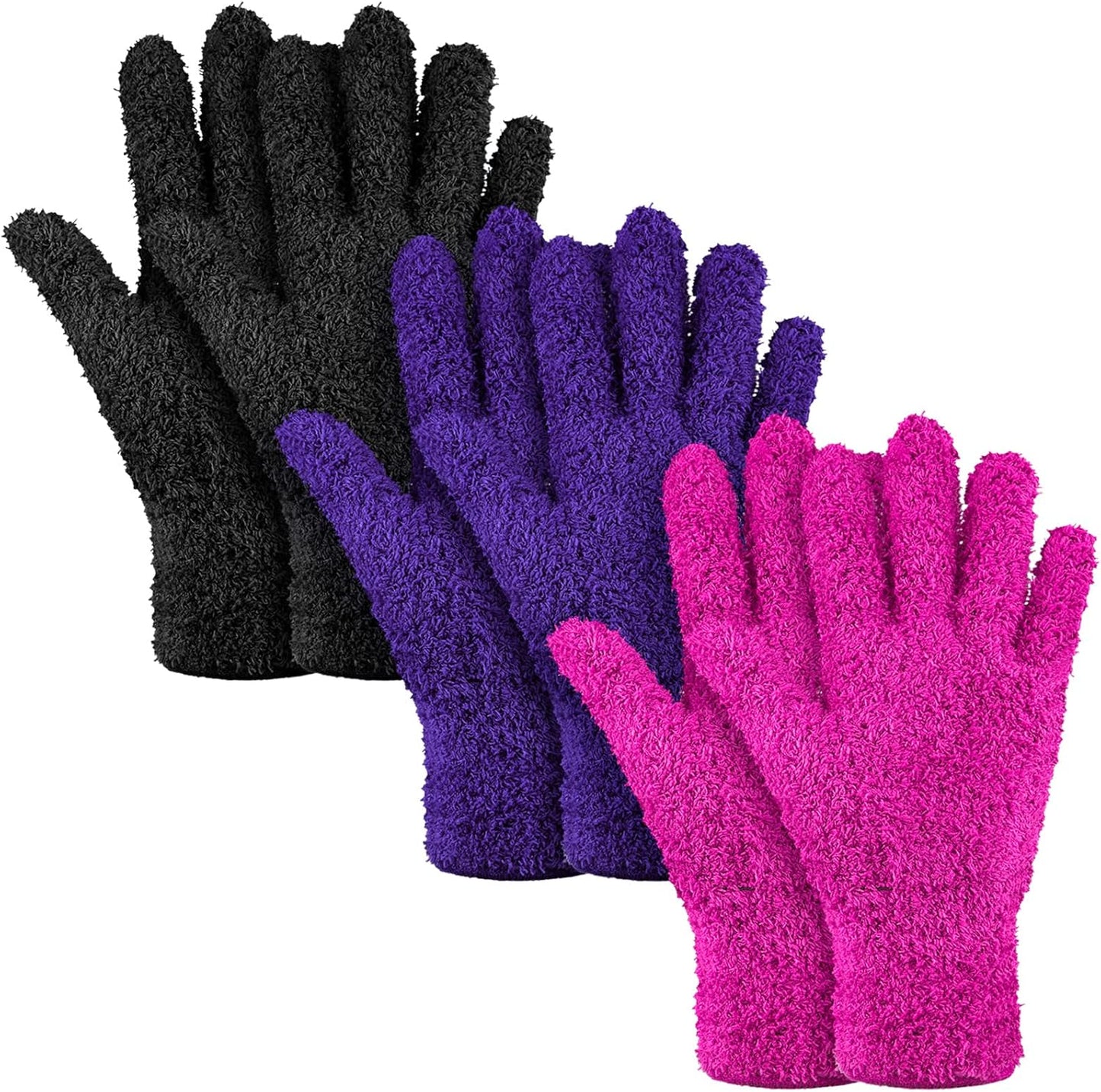 Patelai 3 Pairs Microfiber Plant Dusting Gloves Leaf Cleaning Gloves for Indoor Plants, Blinds, Furniture, House (Green Yellow,Blue,Pink,Medium)