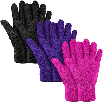 Patelai 3 Pairs Microfiber Plant Dusting Gloves Leaf Cleaning Gloves for Indoor Plants, Blinds, Furniture, House (Green Yellow,Blue,Pink,Medium)