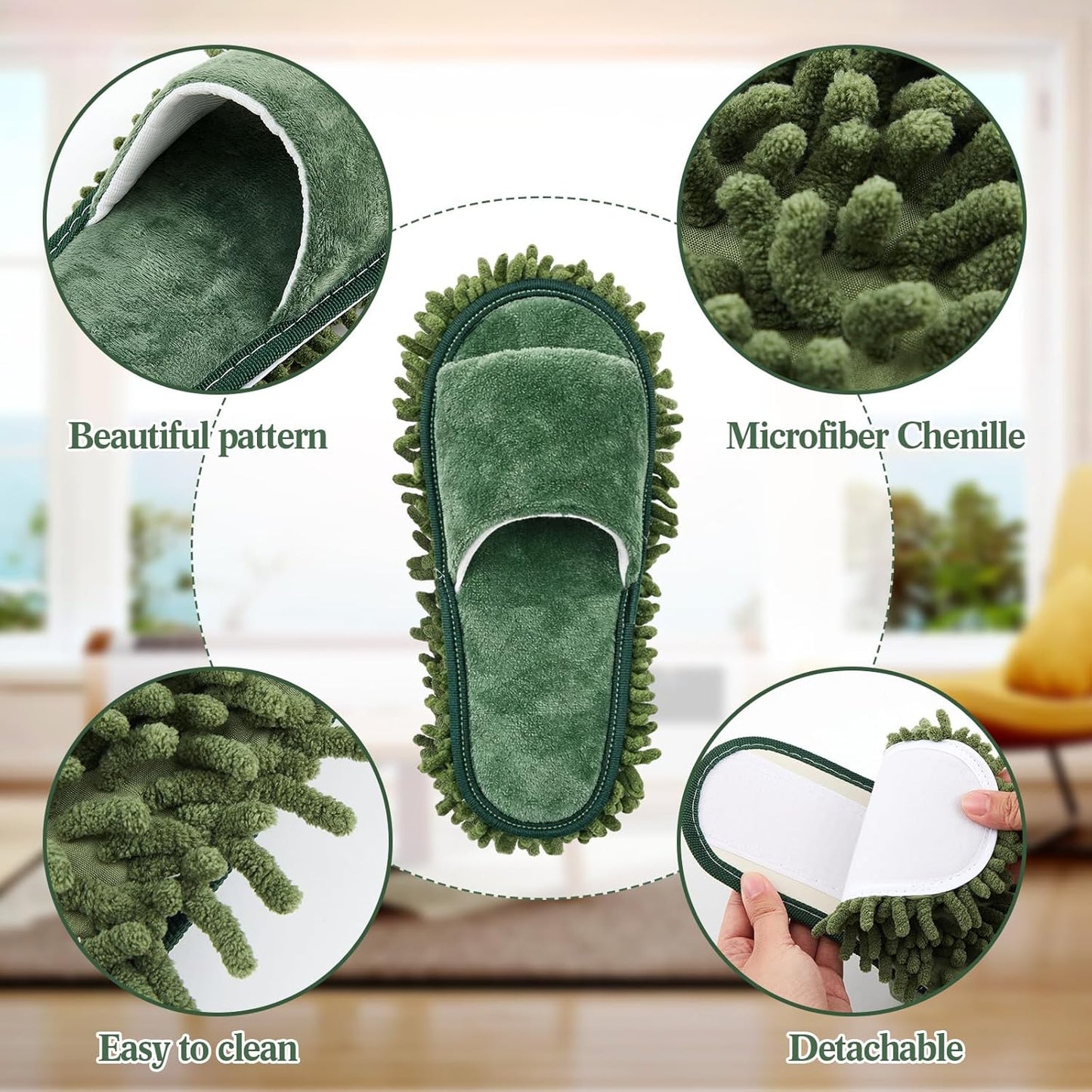 Jecery 4 Pair Washable Microfiber Mop Slippers Detachable Dusting Shoes for Floor Cleaning, Office & Home Use Suitable for Women & Men(Blue, Brown, Beige, White,L Size)