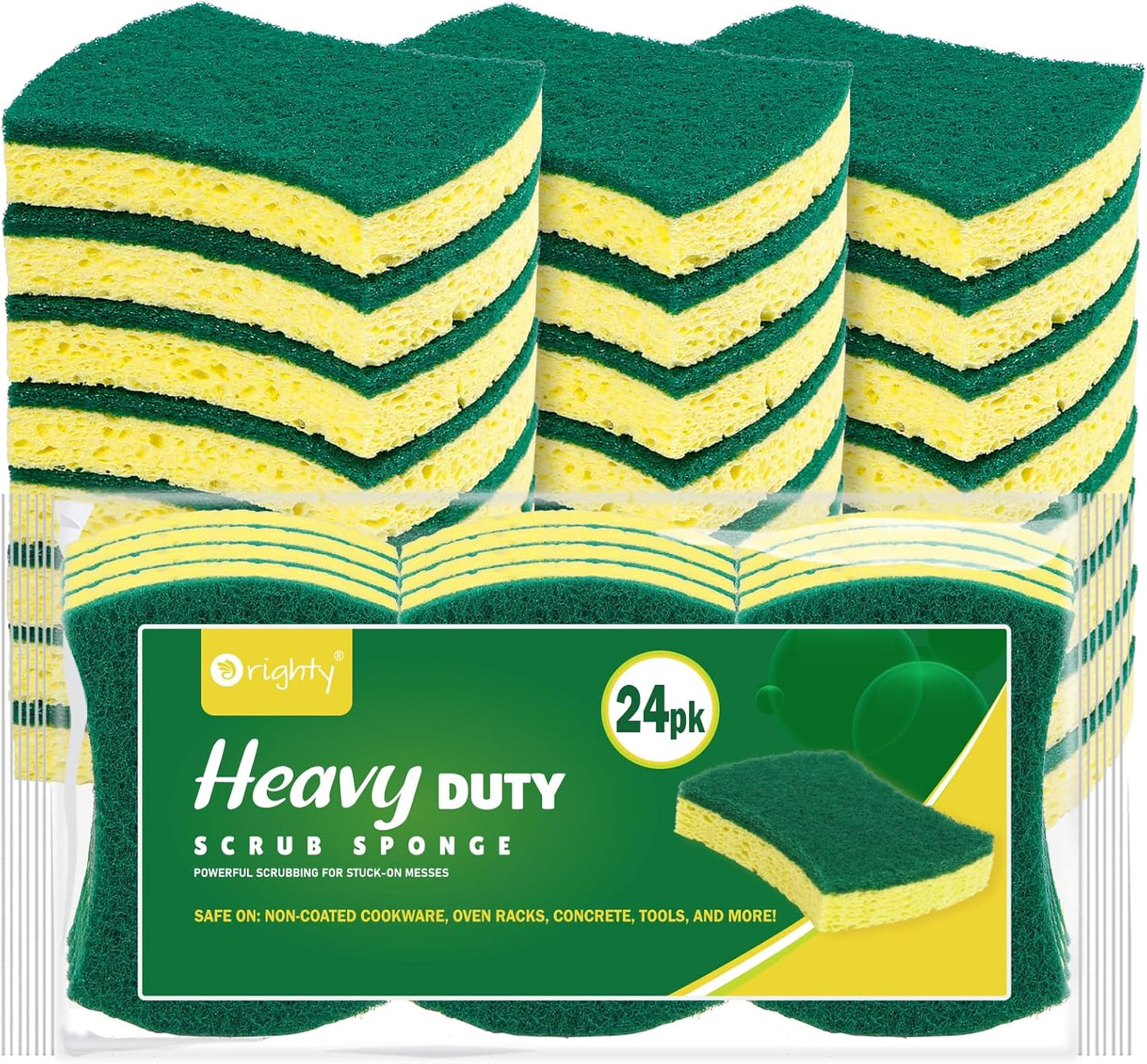 Orighty Non-Scratch Scrub Sponge, 24-Pack, Cellulose Kitchen Scrubber Sponges, Ideal for Kitchen Cleaning, Non-Stick Cookware, Washing Dishes, Bathroom, and Household