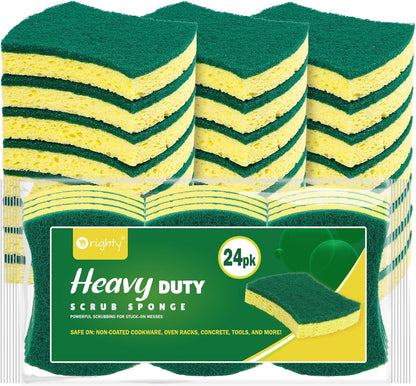 Orighty Non-Scratch Scrub Sponge, 24-Pack, Cellulose Kitchen Scrubber Sponges, Ideal for Kitchen Cleaning, Non-Stick Cookware, Washing Dishes, Bathroom, and Household
