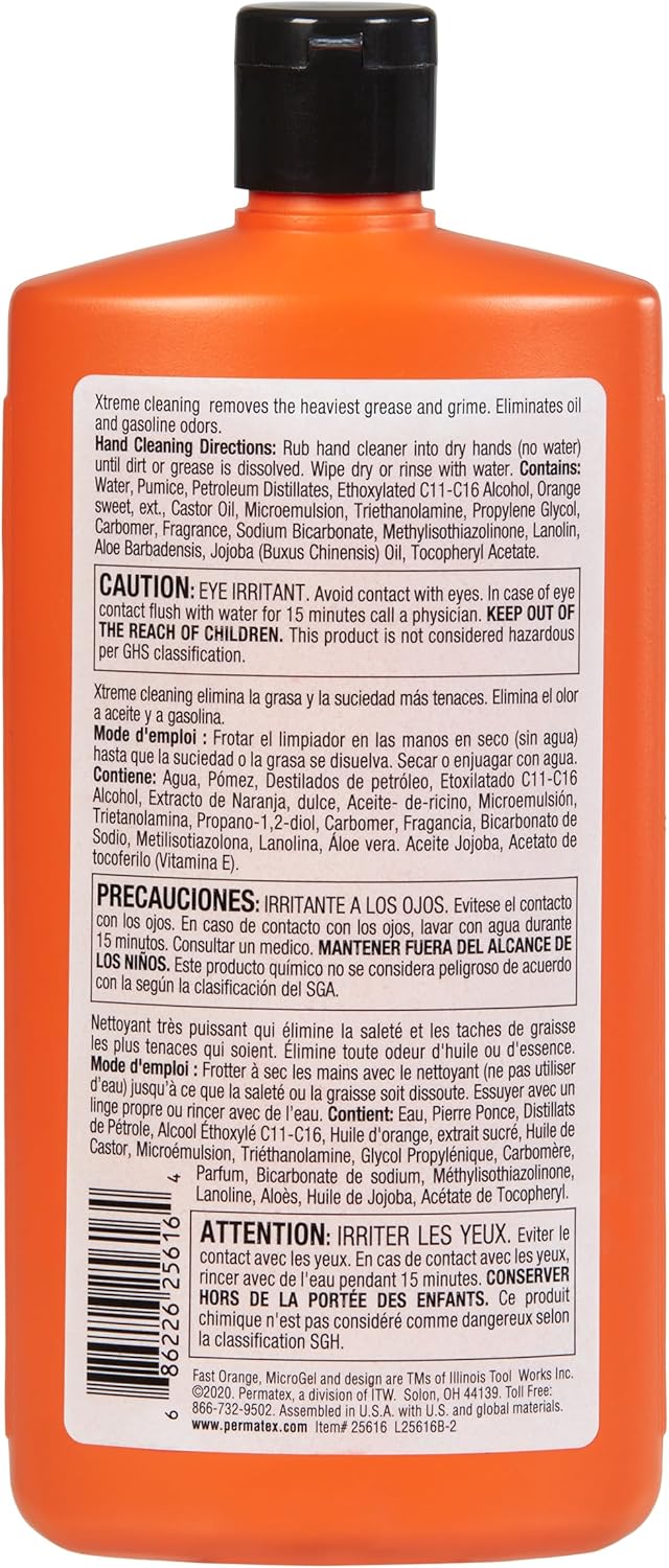 Fast Orange 25108 Pumice Lotion, Heavy Duty Hand Cleaner, Natural Citrus Scent, Waterless Cleaner For Mechanics, Strong Grease Fighter, 7.5 oz