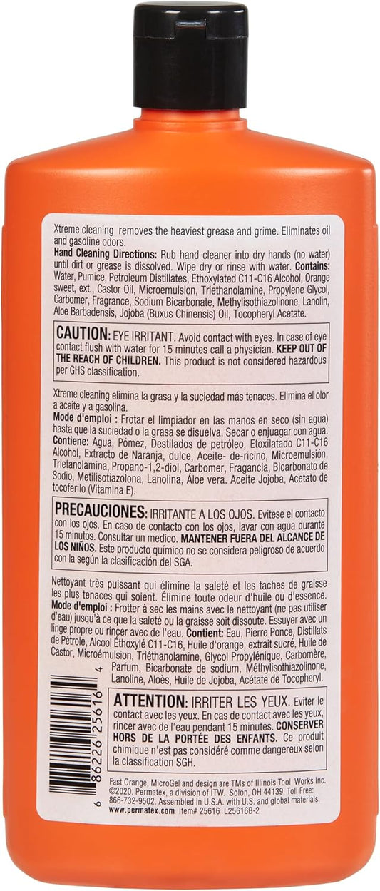 Fast Orange 25108 Pumice Lotion, Heavy Duty Hand Cleaner, Natural Citrus Scent, Waterless Cleaner For Mechanics, Strong Grease Fighter, 7.5 oz