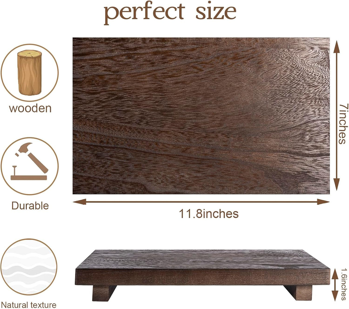zoocatia Small Wood Tray Pedestal Stand Farmhouse Bathroom Decor Decorative Wooden Riser Kitchen Soap Dish Holder for Vanity, Counter, Sink, 9" x 5.9" - Black