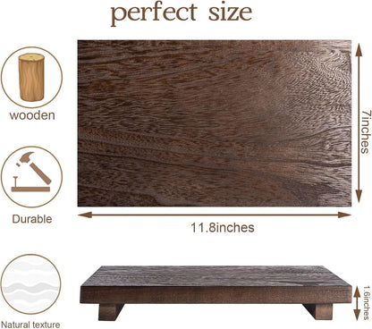 zoocatia Small Wood Tray Pedestal Stand Farmhouse Bathroom Decor Decorative Wooden Riser Kitchen Soap Dish Holder for Vanity, Counter, Sink, 9" x 5.9" - Black