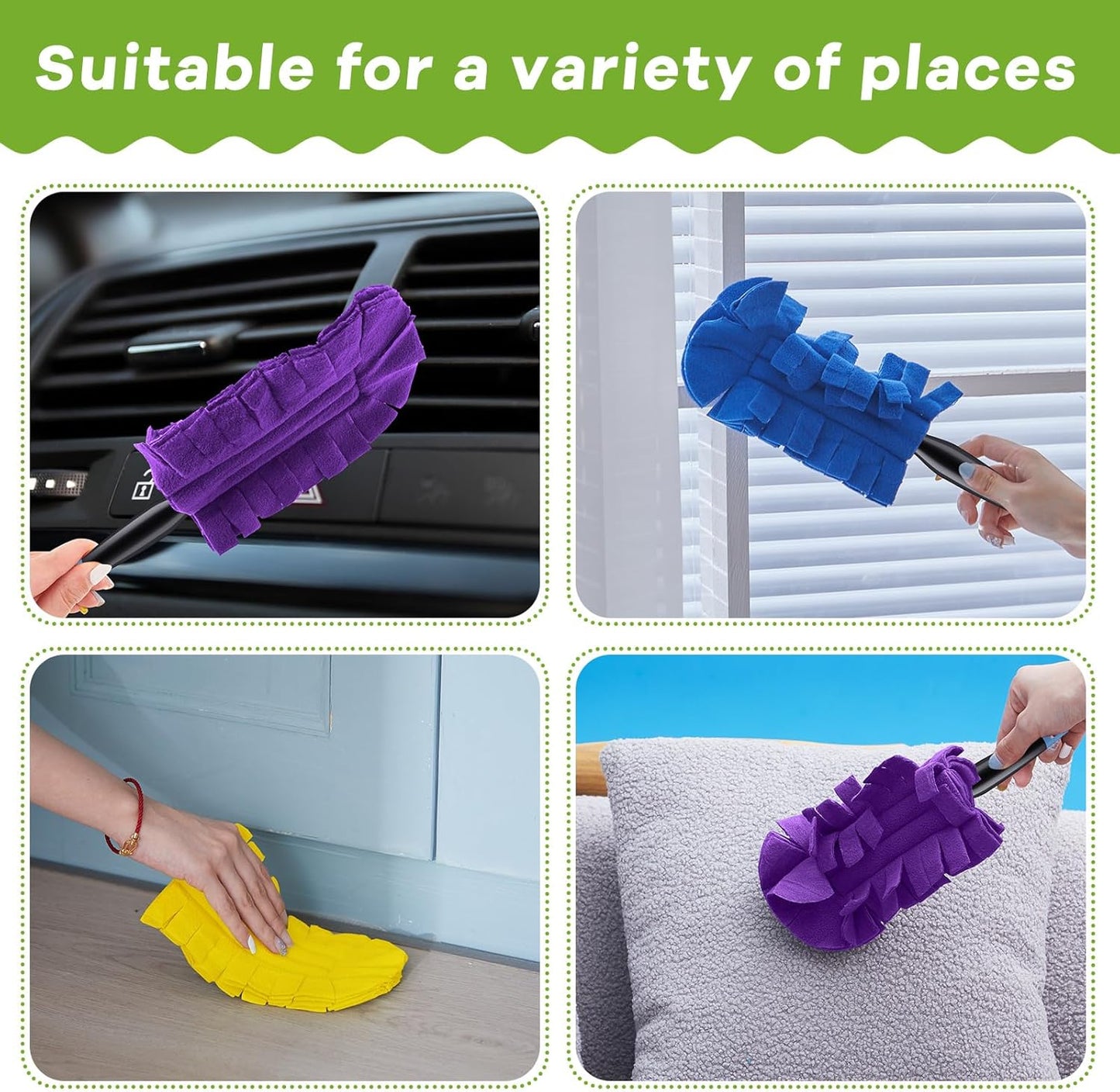 Zubebe 12 Pcs Duster Refill Reusable Fleece Duster Refills Feather Flat Dusters Multi Surface Washable Cleaning Pads Tools for Home, Blinds, Car, Pet, Furniture, Fans (Dark Color)