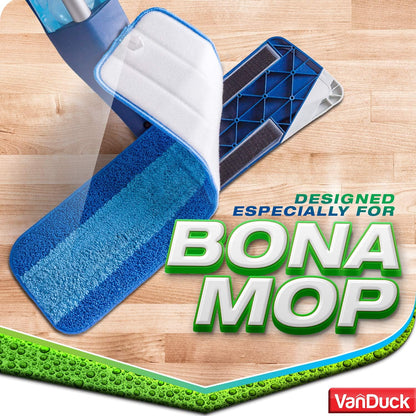 VanDuck Microfiber Cleaning Pads Compatible with Bona Mop (3 Pack) - Microfiber Mop Pads for Hardwood Floor for 18 Inch