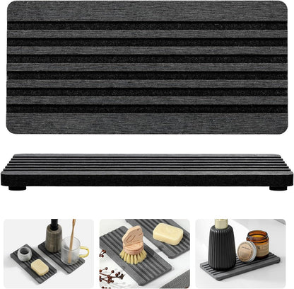 2PCS Water Absorbing Stone Drying Tray Mat for Bathroom Sink & Kitchen Counter Faucet Organizer, Quick Dry Dish Rack Soap Dispenser Sponge Holder, Vanity Sink Caddy Bar Coaster, Ivory White 8“x 4”