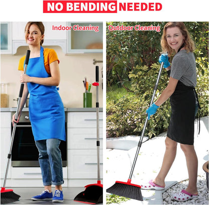 Upgraded Broom and Dustpan Set, 52" Long Handle Standing Combo with Self-Cleaning Teeth – Perfect for Pet Hair, Kitchen, Office, Home, Indoor & Outdoor Cleaning(Orange & Gray)