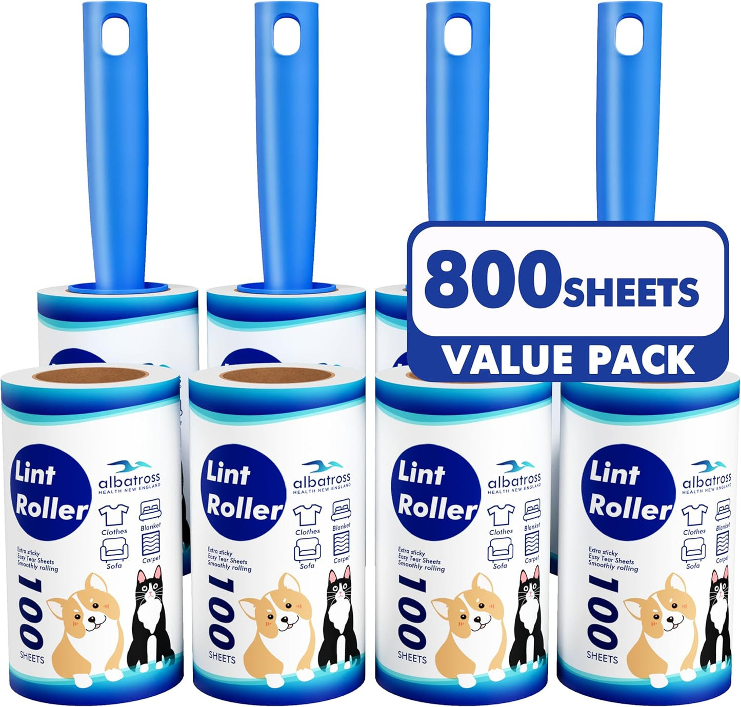 Large Lint Rollers for Carpet, 9.45'' Sticky Rollers for Floor with 360 Sheets, Extendable Long Handle Sticky Mop for Cleaning Couch, Curtains, Cars, Clothing, and Pet Hair