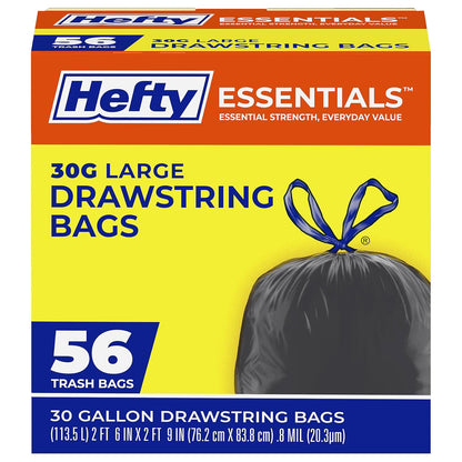 Hefty Essentials Drawstring 13 Gallon Kitchen Trash Bags, 45 Count, Tall Unscented Trash Bags for Kitchens, Home Offices, or Laundry Rooms, Easy to Tie, Lift, and Carry, White