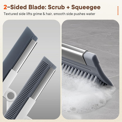 Floor Squeegee with Long Handle, 180° Rotating Silicone Broom for Concrete & Tile Floors, Squeegee for Water Removal on Garage, Bathroom and Deck, Adjustable 35–62 in Handle, 2 Pads