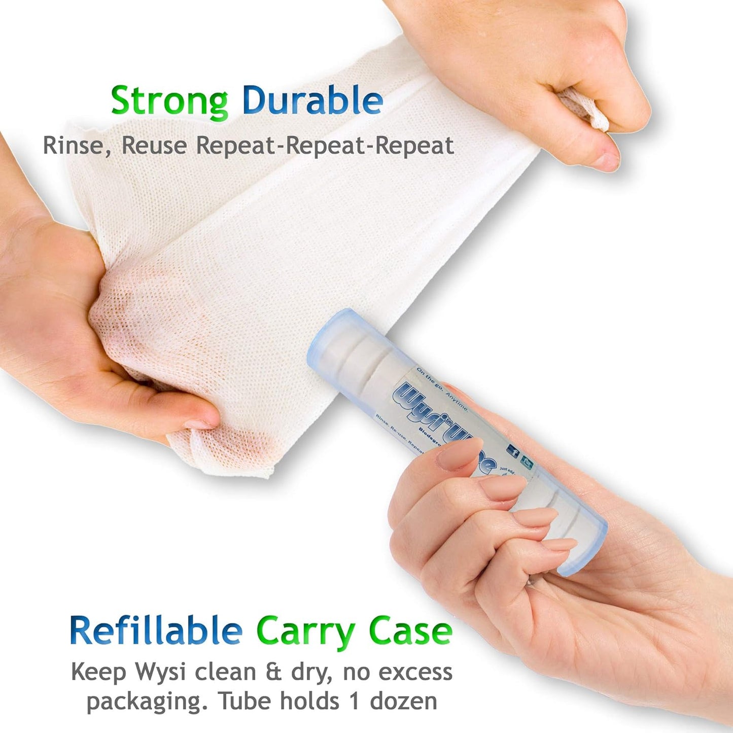 WYSI Multi-Purpose Wipes - Just Add Water - 100 Compressed Tablets & 1 To Go Tube - Multipurpose All Natural Reusable Wipes - Biodegradable Towelettes - Hypoallergenic - Compostable - Scent-Free.