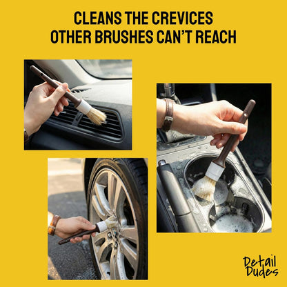 Detail Dudes Car Detailing Brush Set 3-pc - Scratch-Free Boars Hair for Interior and Exterior Work - Pro Quality Car Cleaning Brush Kit for Leather Seats, Dashboards, Wheels, Grills and Paint