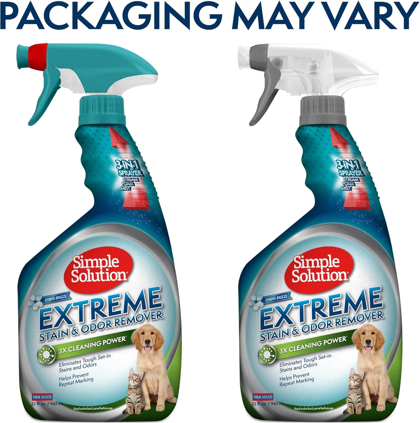 Simple Solution Extreme Pet Stain and Odor Eliminator Spray, Enzymatic Cleaner With 3X Pro-Bacteria Cleaning Power for Dogs & Cats, Strong Urine, Pee and Poop Smell Remover for Carpets & Floors, 32 oz