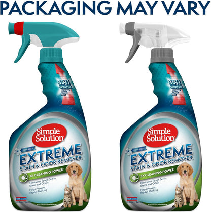 Simple Solution Extreme Pet Stain and Odor Eliminator Spray, Enzymatic Cleaner With 3X Pro-Bacteria Cleaning Power for Dogs & Cats, Strong Urine, Pee and Poop Smell Remover for Carpets & Floors, 32 oz