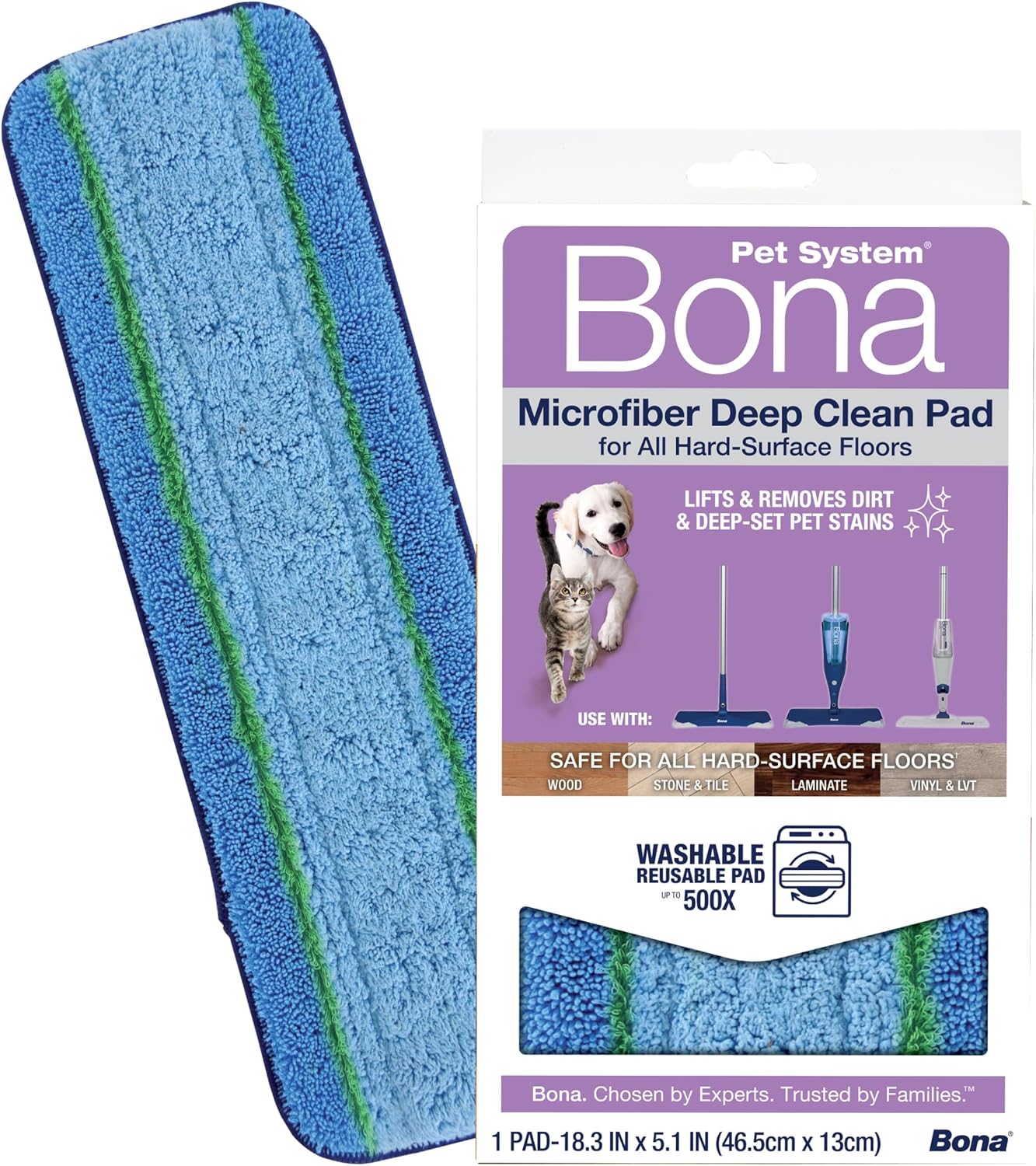 Bona Mop Microfiber Cleaning Pad for Hardwood & Hard Surface Floors - Value 3-Pack - For Use With Bona Mops - Dual Zone Cleaning