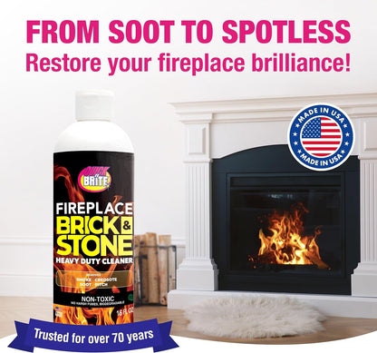 Quick 'n Brite Fireplace Gel Cleaner for Brick, Stone, Rock, Tile, and Marble, Nonabrasive Fireplace Cleaner, Made in the USA, 16 oz