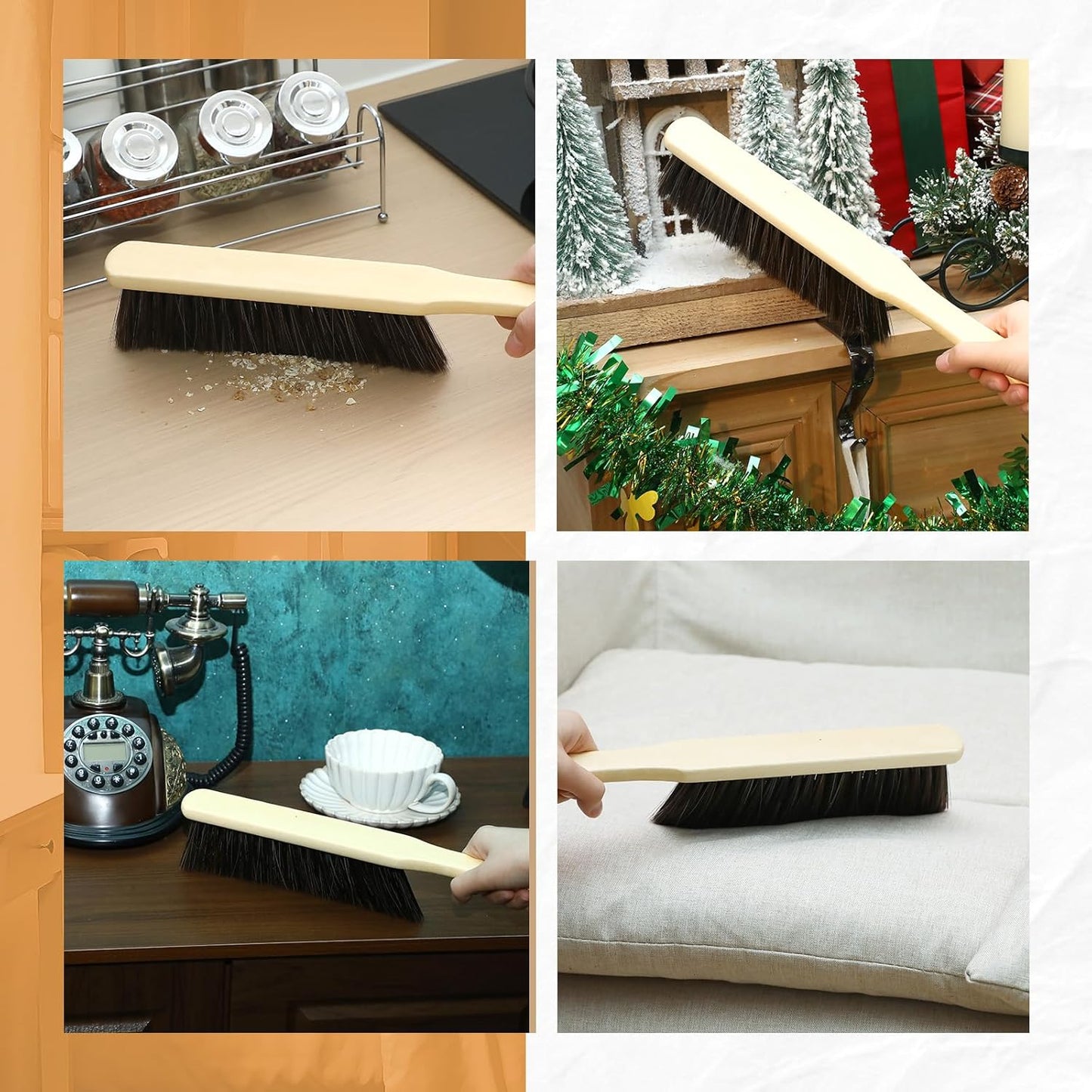 Tioncy 8 Pieces Wooden Dust Brush Bulk Hand Broom Bench Soft Bristle Cleaning Outdoor Furniture Brushes with Long Wood Handle for Cleaning Car Bed Sofa Fireplace Couch Clothes