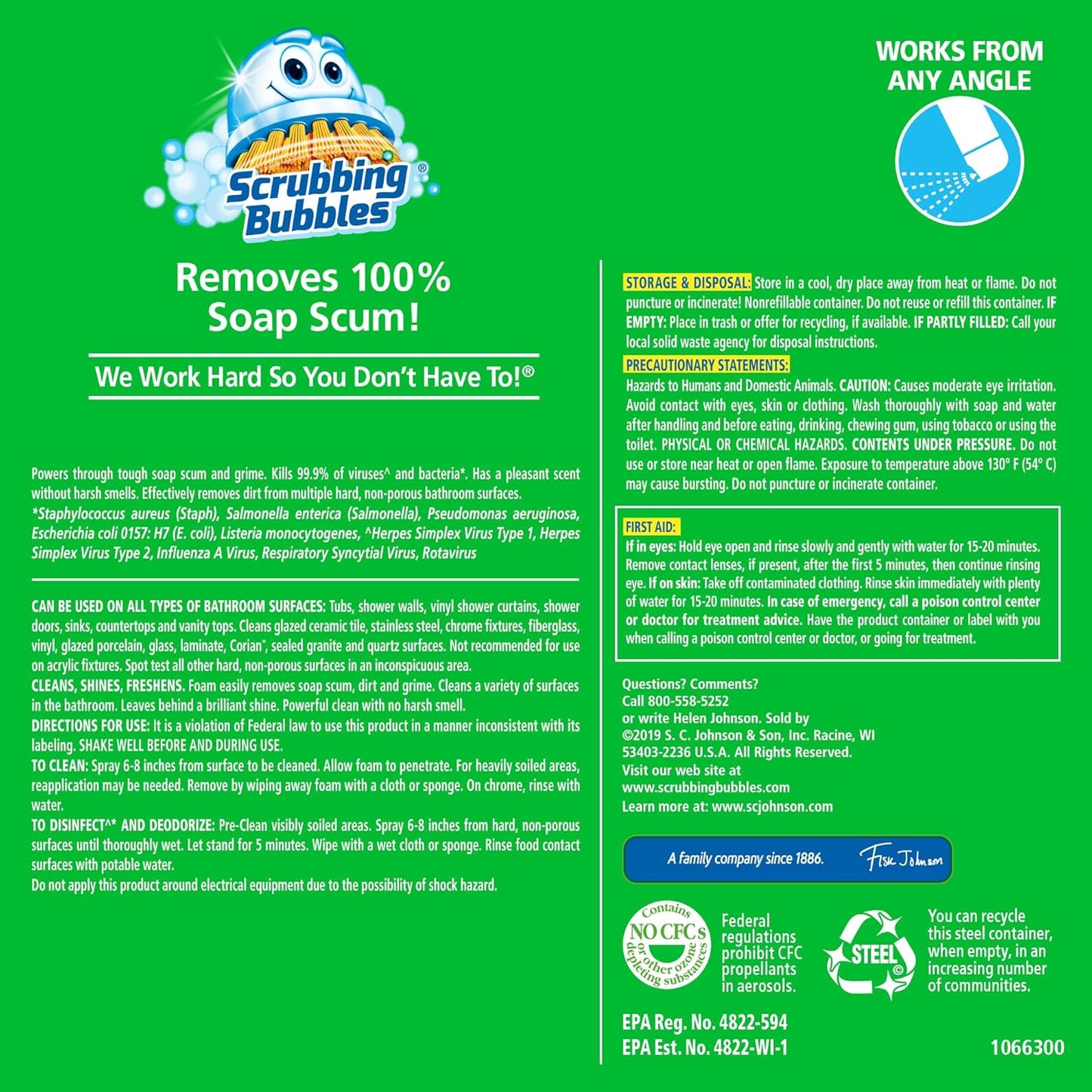 Scrubbing Bubbles Bathroom and Shower Cleaner Aerosol, Foaming Action Bathroom Grime Fighter, Citrus Scent, 20oz (Pack of 1)