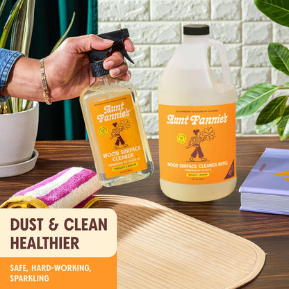 Aunt Fannie's All Purpose Wood Spray Cleaner, No-Wax Formula, Perfect for Wood Tables, Walls, Counters & Shelves, 16.9 Ounces, Lemon Scent (Pack of 1)
