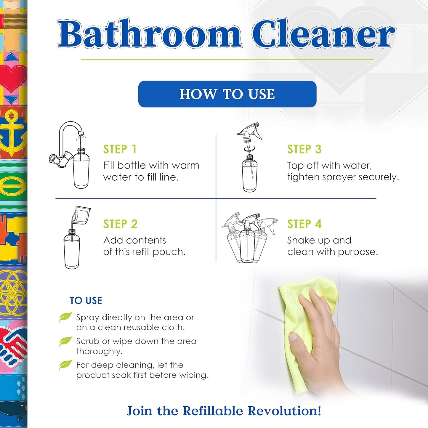 Truly Free All Natural Non-Toxic Bathroom Cleaner Spray Kit, Organic Bath & Tile Cleaning Solution for Toilet, Sink, Tub & Shower, 16 oz Reusable Empty Bottle + Two Fills, 3 oz ea.