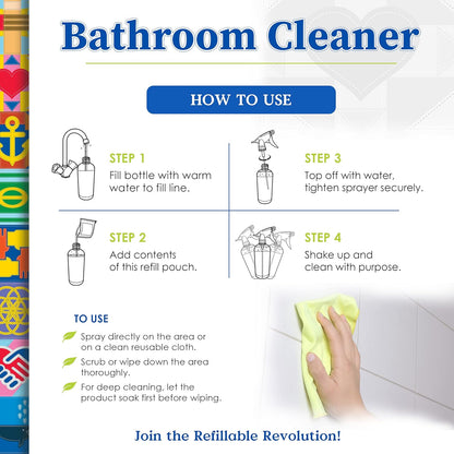 Truly Free All Natural Non-Toxic Bathroom Cleaner Spray Kit, Organic Bath & Tile Cleaning Solution for Toilet, Sink, Tub & Shower, 16 oz Reusable Empty Bottle + Two Fills, 3 oz ea.
