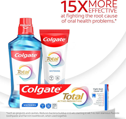 Colgate Total Whitening Toothpaste Paste, 5.1 oz, 4 Pack, Fluoride, Antibacterial, for Plaque, Gingivitis, Sensitivity, Stain Removal, Clinically Proven, Mint, Teeth Whitening, Stannous Fluoride