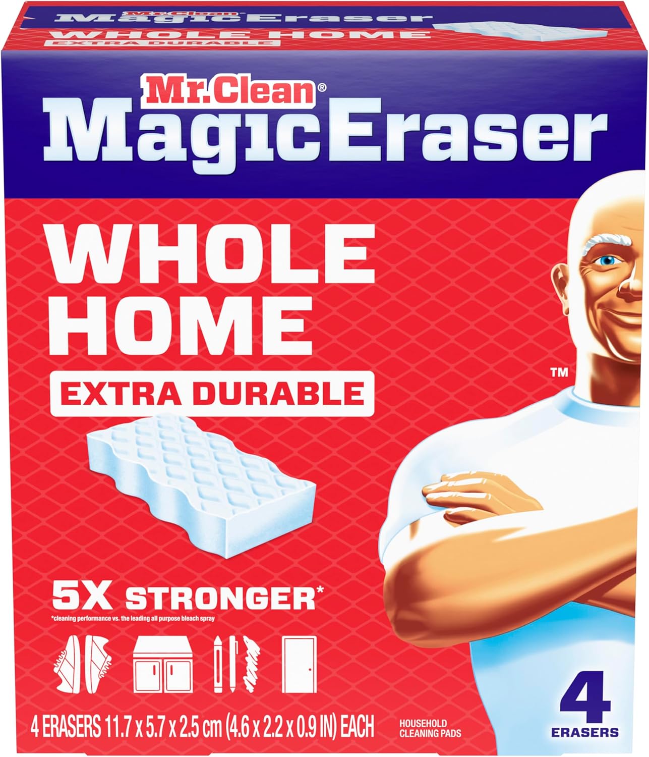 Mr. Clean Magic Eraser Sponge, All Purpose Cleaner, Cleaning Scrubber, Wall, Sneaker, Kitchen, Bathroom, Shower Cleaner, Cleaning Supplies, Melamine Sponge, Cleaning Pads, Extra Durable, 10ct
