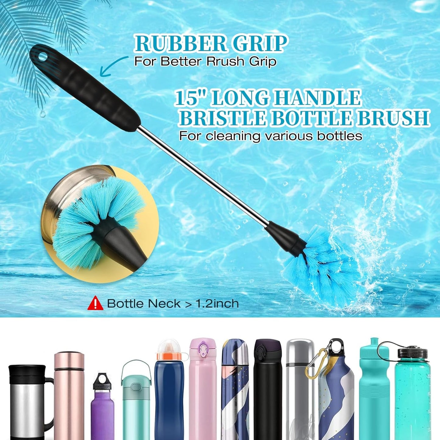 6 Pack Bottle Brush Cleaner Set, Long Handle Stainless Steel Water Bottle Cleaner Brush for Washing Sport Bottles, Narrow Neck Bottle, Baby Bottles, Dish, Flask, Straw, Cup Cover