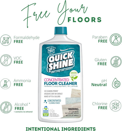 Quick Shine Multi Surface Concentrated Floor Cleaner 27oz, 6Pk | Use on Hardwood, Laminate, Luxury Vinyl Plank LVT, Tile & Stone | Dirt Dissolving & Powerful Cleaning | Each Bottle