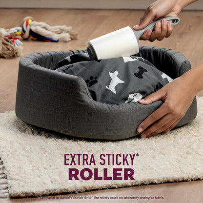 Scotch-Brite Pet Hair Pickup Extra Sticky Lint Roller, Designed for Removing Fur + Fluff on Couches, Clothes, Dog and Cat Beds, & More, 1 Pack, 95 Easy-Tear Adhesive Sheets Total
