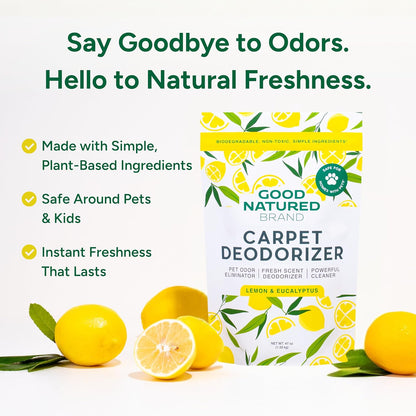 Good Natured Brand | Carpet Deodorizer & Freshener Powder | 31 oz Pet Odor Eliminator for Strong Odor & Pet Urine | Fresh Natural Lemon Scent | Safe for Homes with Pets
