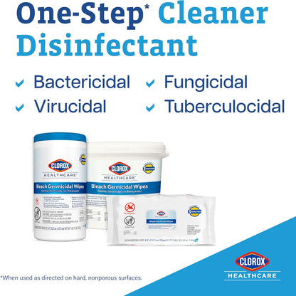 Clorox Healthcare Bleach Germicidal Wipes Bucket, 12" x 12", 110 Count Bucket (Package May Vary)
