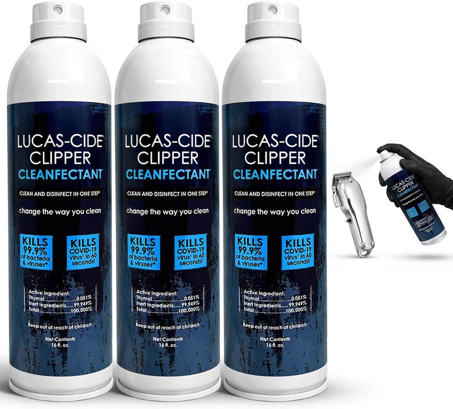 LUCAS-CIDE Clipper Cleaner Disinfectant and Lubricating Spray for Clippers and Blades - 16 Fl Oz