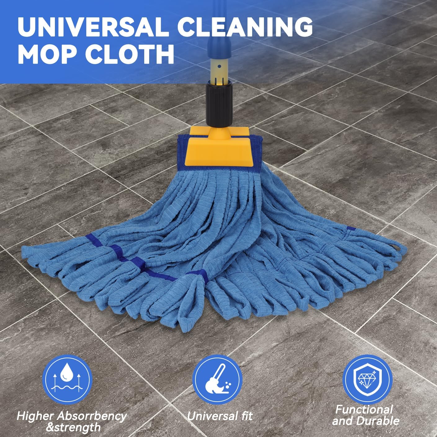 Heavy Duty Commercial Mop Head Replacement Microfiber Tube Mop Heads for Floor Cleaning: 3 Packs Looped End Wet Mop Head Refill for Home Commercial Industrial Use (Yellow)