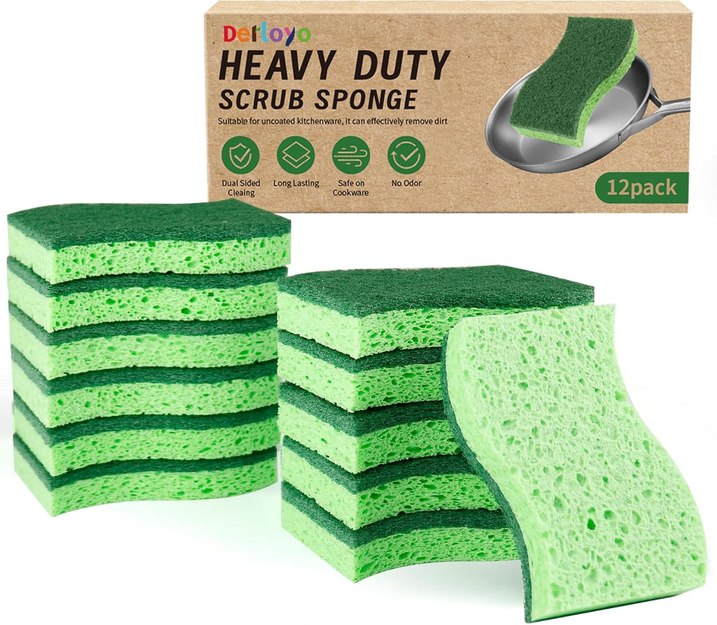 12 Count Non-Scratch Dish Sponges Kitchen, Long Lasting Cleaning Sponges for Dishes,Dual Sided Kitchen Sponges, Cleans Fast Without Scratching, Easy to Dry and Reusable-Blue