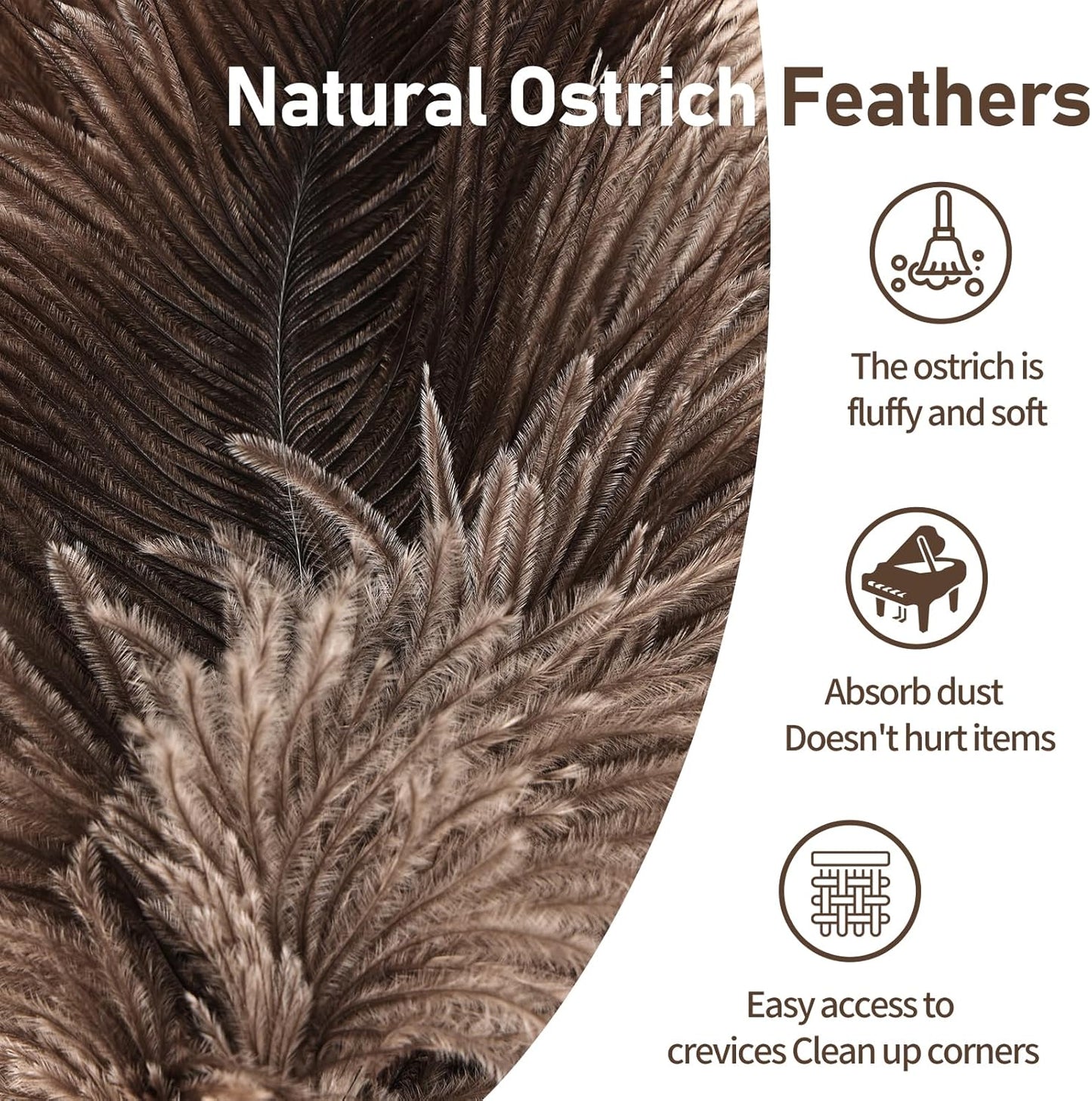 Ostrich Feather Duster 12 Inch Handheld Duster Supplies, Wooden Handle Feather Duster for Cleaning Keyboard Home Car Office (Champagne)