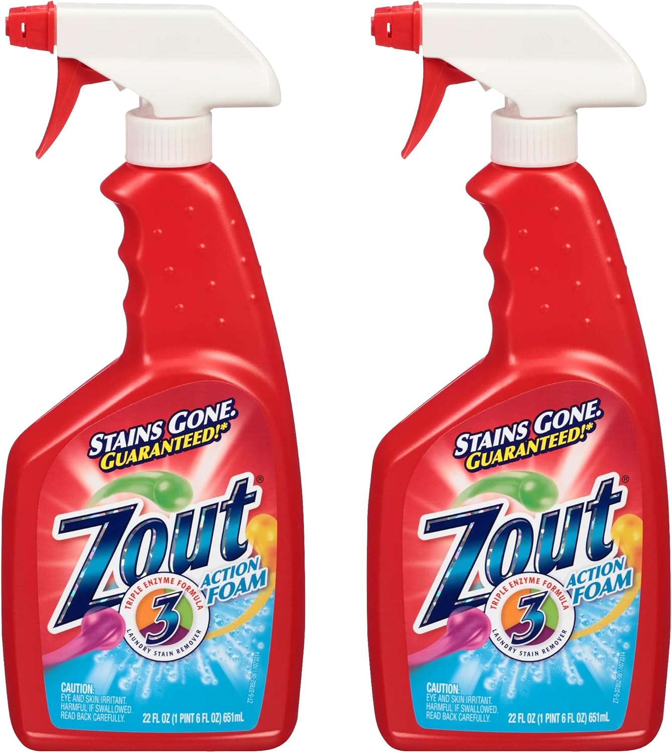 Zout Laundry Stain Remover Spray, Triple Enzyme Formula Removes the Toughest Stains, Made in the USA, 22 Ounce Bottles, 2-Pack