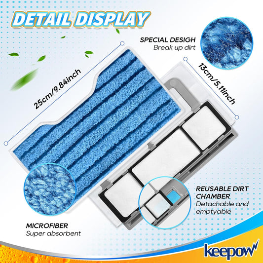 KEEPOW Reusable Mop Replacement Pads Compatible with Shark Vac Mop VM252 VM200 VC205 VM250 VM180 VM401 QM250 VM190, Washable Vacuum Mop Pad Refills, Upgraded Design of Dirt Chamber (1+3+6 Pads)