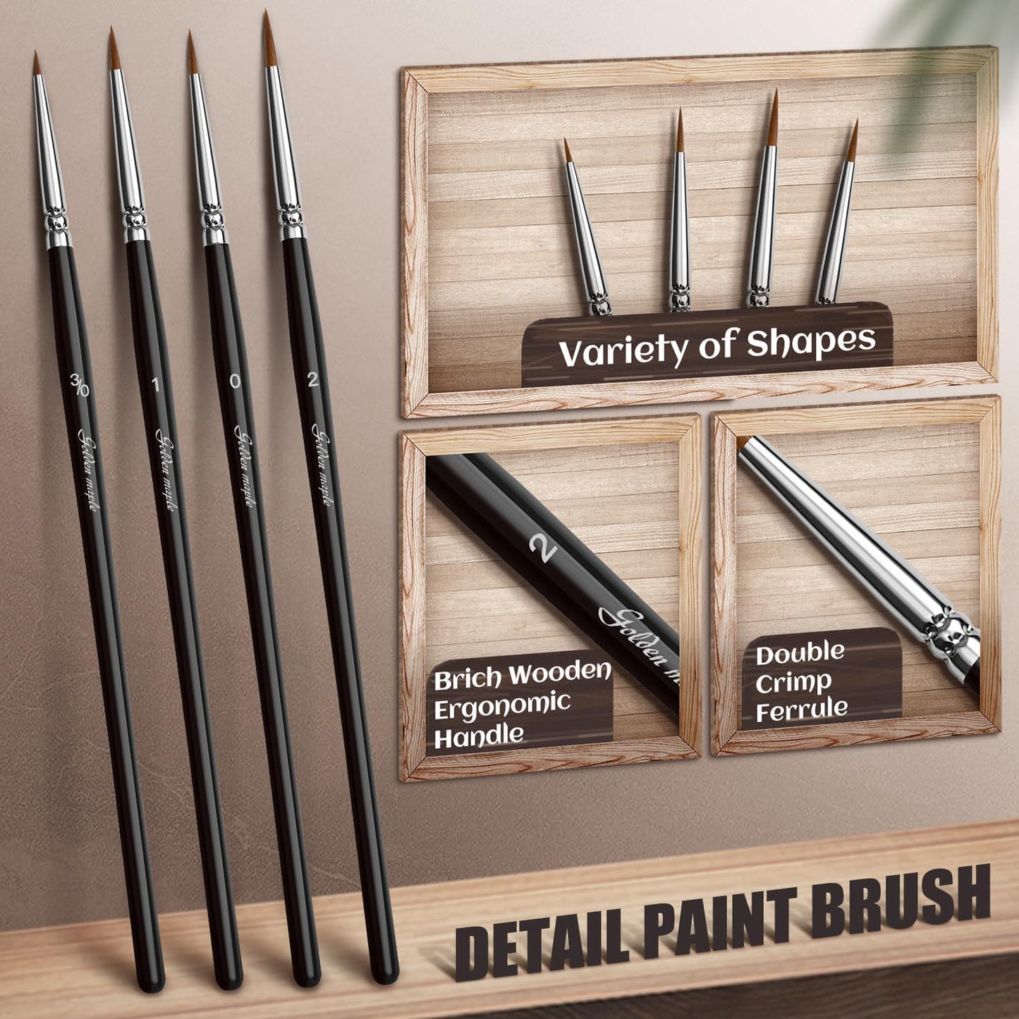 Golden Maple Detail Paint Brushes Set 10pcs Miniature Brushes for Fine Detailing & Art Painting - Acrylic, Watercolor, Oil, Models
