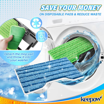 KEEPOW Reusable Mop Replacement Pads Compatible with Shark Vac Mop VM252 VM200 VC205 VM250 VM180 VM401 QM250 VM190, Washable Vacuum Mop Pad Refills, Upgraded Design of Dirt Chamber (1+3+6 Pads)