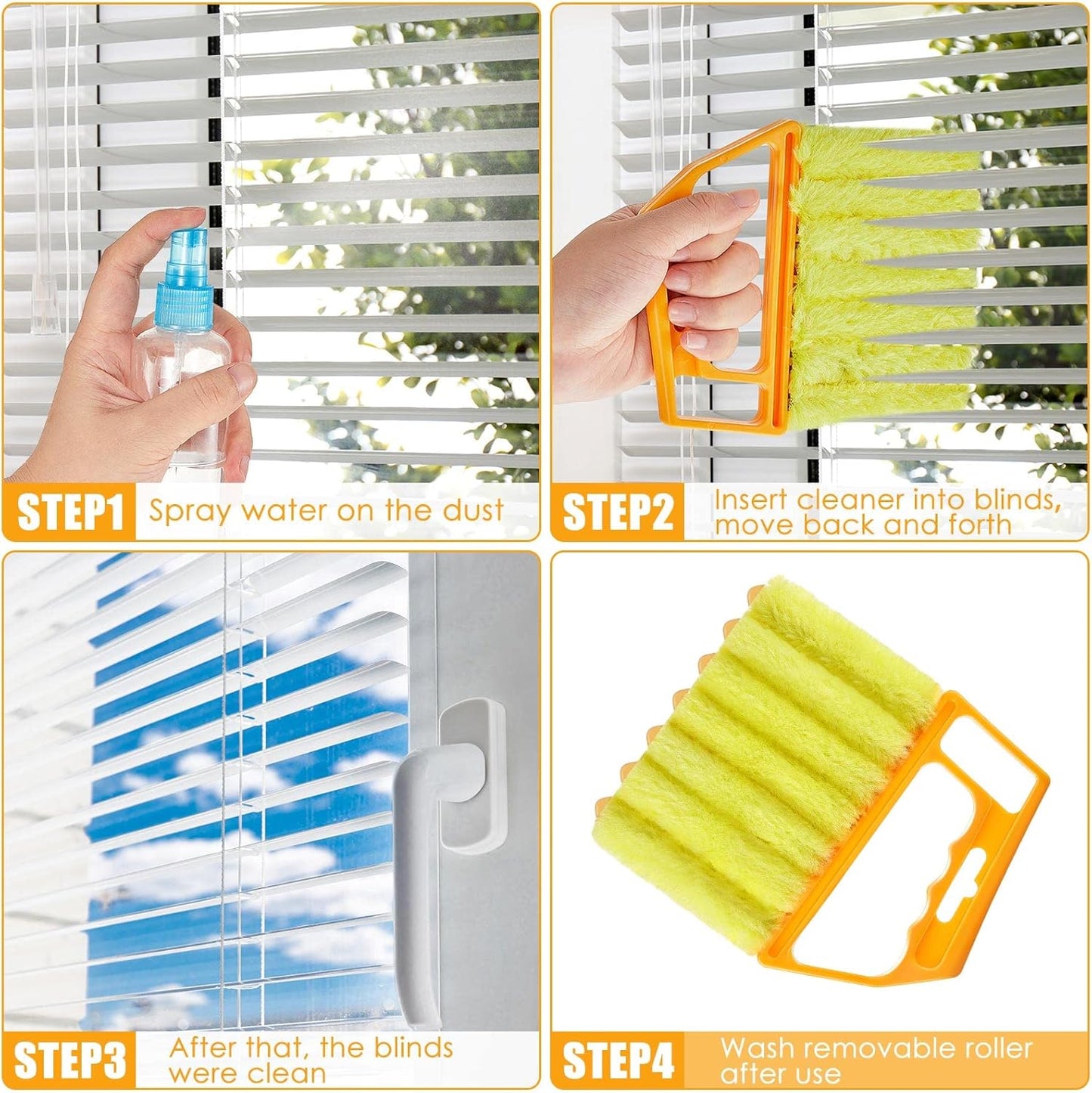 Geiserailie 1 Pcs Window Venetian Blind Cleaner Duster Tool Washable 7 Fingers Dusting Cleaner and Air Vent Shutter Brush Blinds Air Conditioner Fan Duster Dirt Housekeeping Tool (Orange)