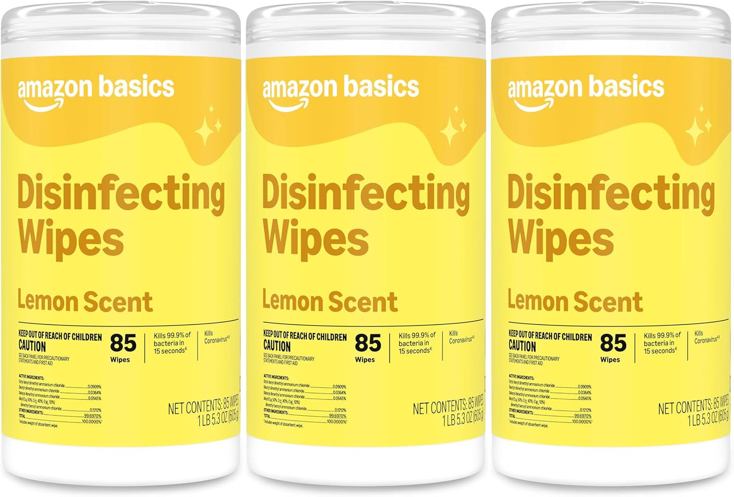 Amazon Basics Disinfecting Wipes, Lemon & Fresh Scent, Thick, Sanitizes/Cleans/Disinfects/Deodorizes, 340 Count (4 Packs of 85)