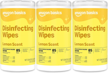 Amazon Basics Disinfecting Wipes, Lemon & Fresh Scent, Thick, Sanitizes/Cleans/Disinfects/Deodorizes, 340 Count (4 Packs of 85)